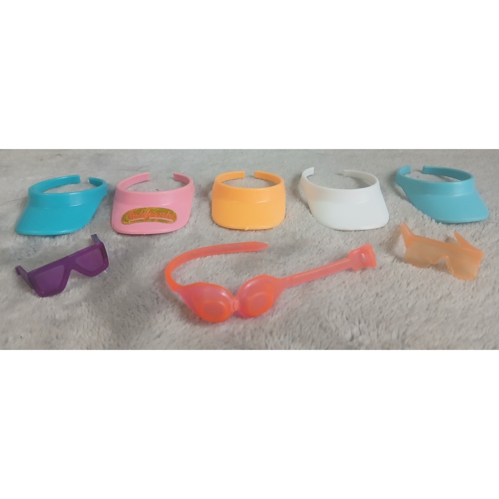 Vintage Barbie Doll Accessory Lot 5 Visors 3 Sunglasses Goggles California Pink